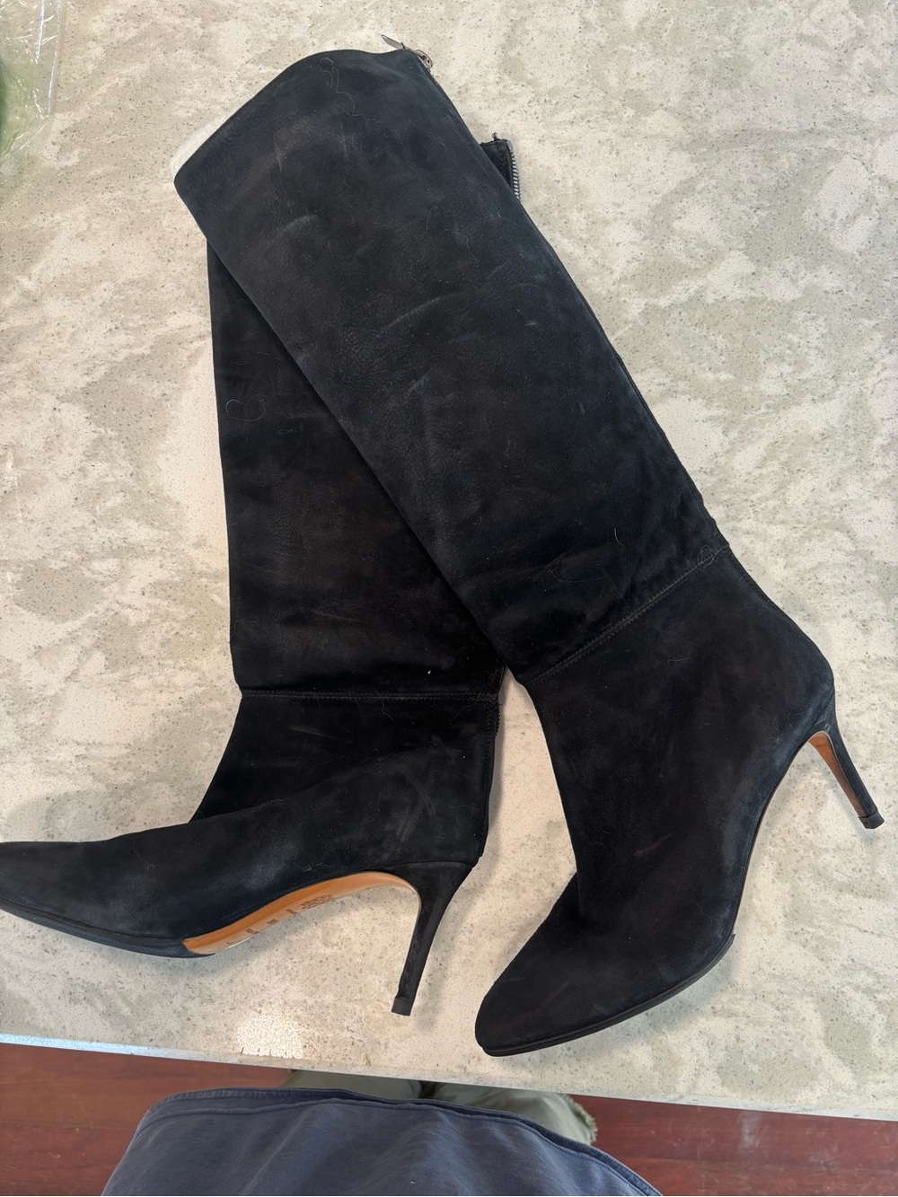 Bruno Magli Black Suede Knee-High Stiletto Boots - Size 38.5